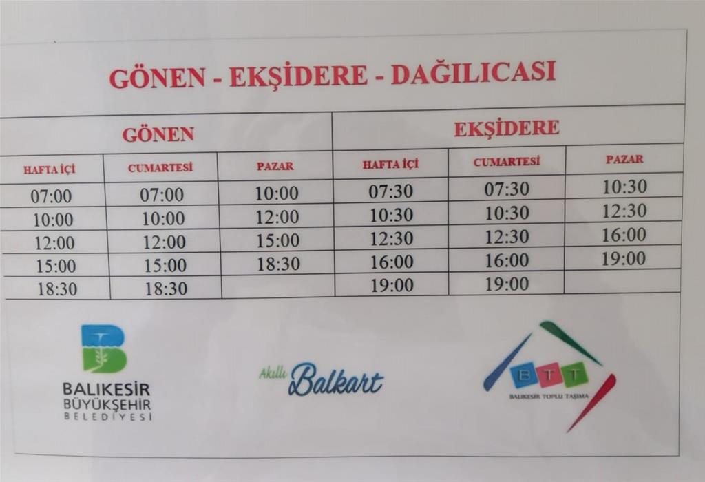 Gönen - Ekşidere - Dağılıcası Güzergahında Yaz Sefer Saatleri Güncellemesi